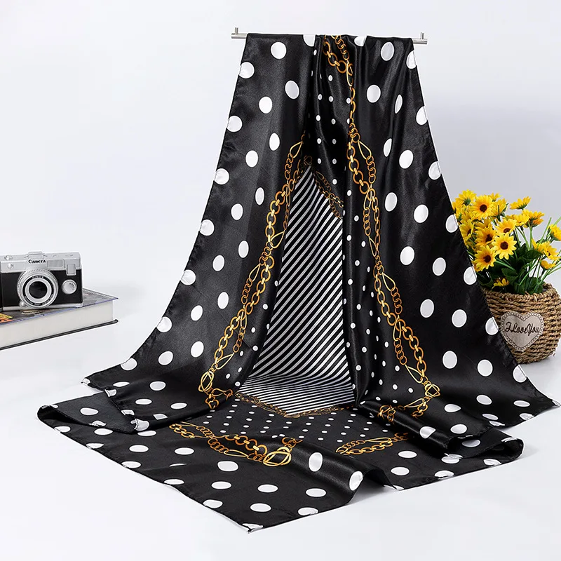 Новый Шелковый квадратный шарф в горошек для женщин весна лето большой 35 дюймов