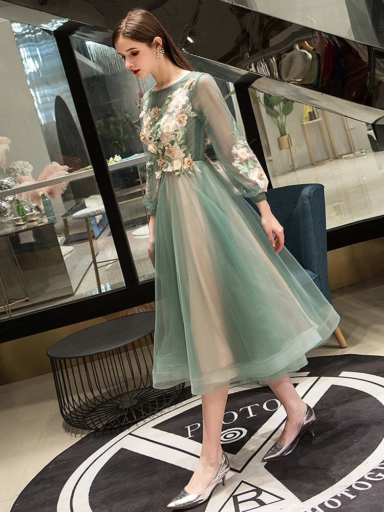 It's Yiiya Evening Dress Elegant O-Neck Appliques Plus Size Robe De Soiree Applieus Women Party Night Dresses E773