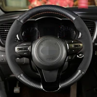 car steering wheel cover hand stitched car steering wheel covers diy soft black genuine leather for kia k5 optima 2014