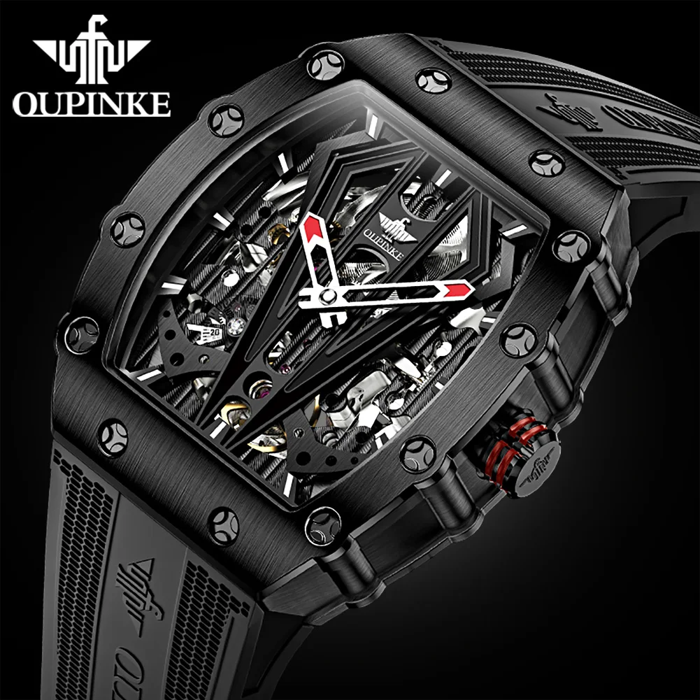 

OUPINKE Luxury Men Mechanical Automatic Watches Automatic Movement Waterproof Sapphire Mirror Men Automaitc Watch BLACK RED 3179