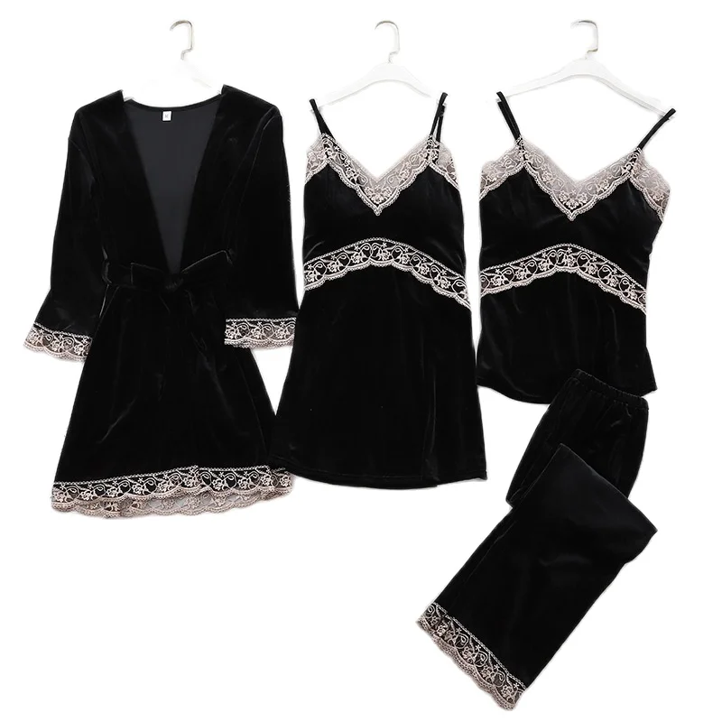 Женский комплект одежды для сна сексуальные пижамы золотой бархатный халат