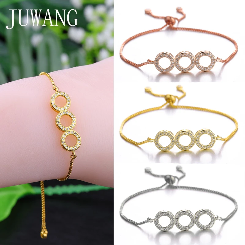 

JUWANG New Fashion DIY Women Line Bracelets Jewelry Zirconia Pave Setting Charm Adjustable Copper Chain Bracelet For Gifts