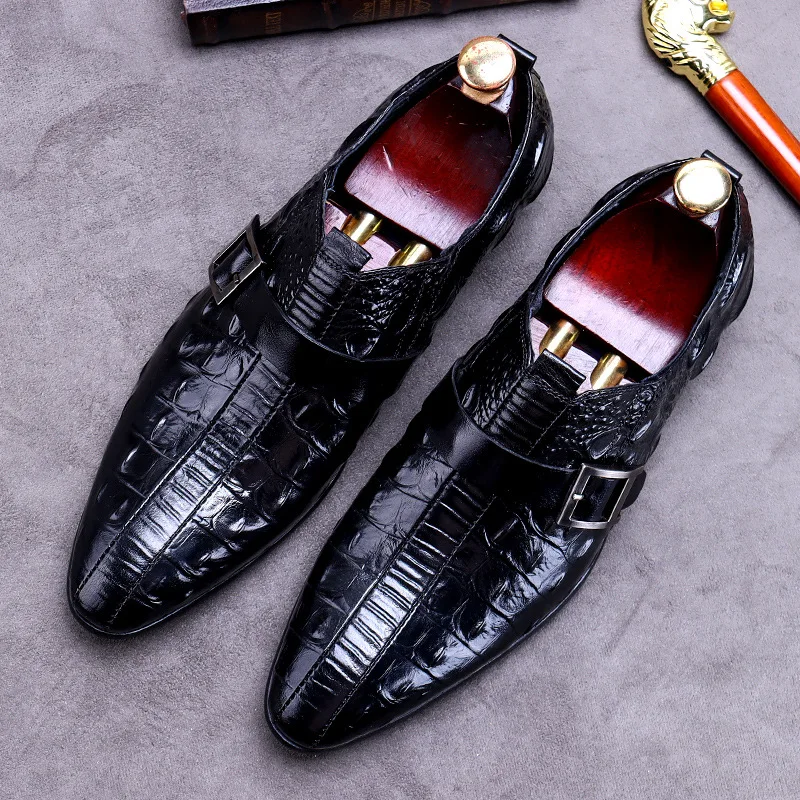 

men's genuine leather crocodile pattern men's business dress 2020 men's shoes leather shoes fashion Buckle pointed men's shoes