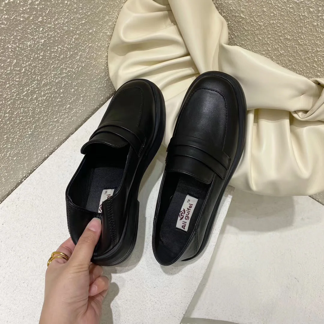 

Soft British Style Flat Black Shoes For Women Female Footwear Round Toe Casual Sneaker Clogs Platform Oxfords Modis All-Match Pr