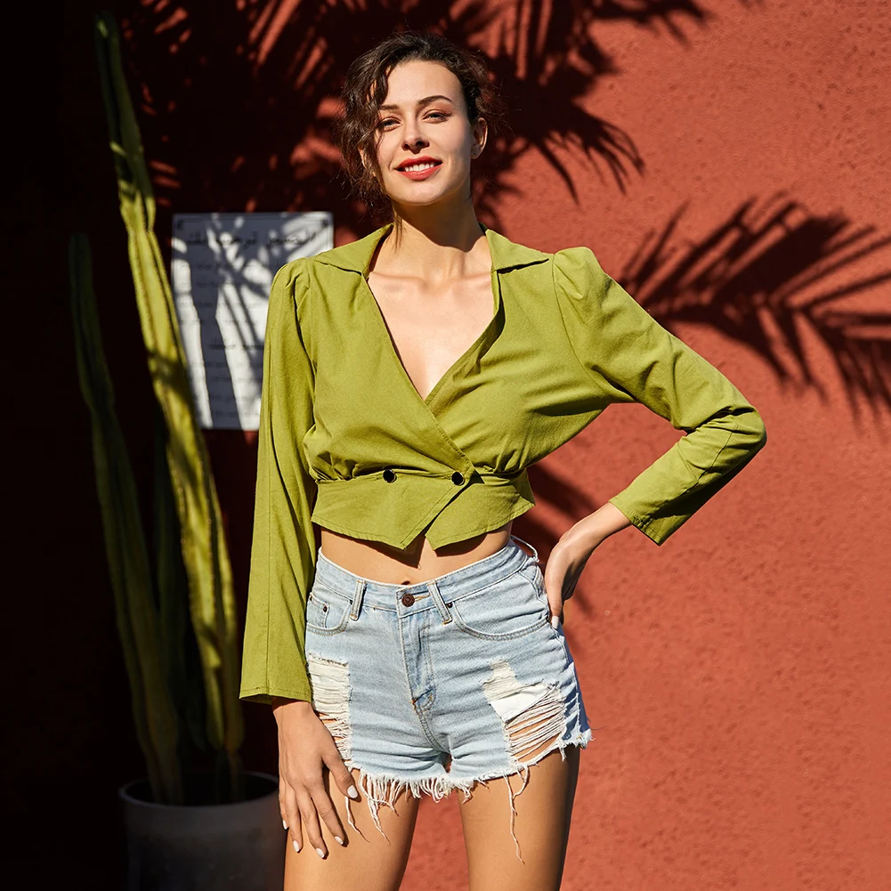 Bikitique 2020 винтажный женский топ с глубоким v образным вырезом длинным рукавом