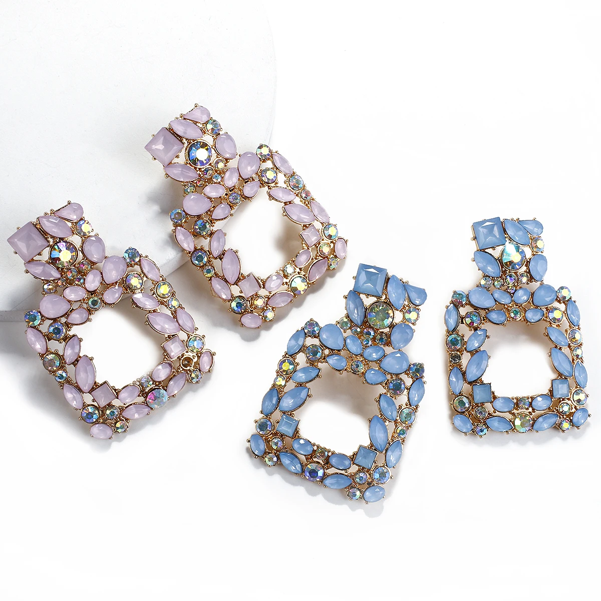 AMORCOME Блестящий большой с украшением в виде кристаллов свисающие серьги для