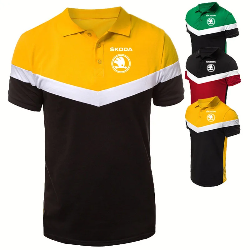 

Рубашка-поло мужская с коротким рукавом, хлопок, короткий рукав, принт логотипа машины Skoda