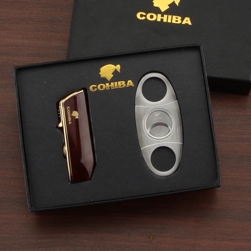 

COHIBA Cigar Lighter 3 Jet Flame Gas Torch Butane Lighter Cutter Sharp Cigar Accessories W/ Ciagar Punch & Gift Box