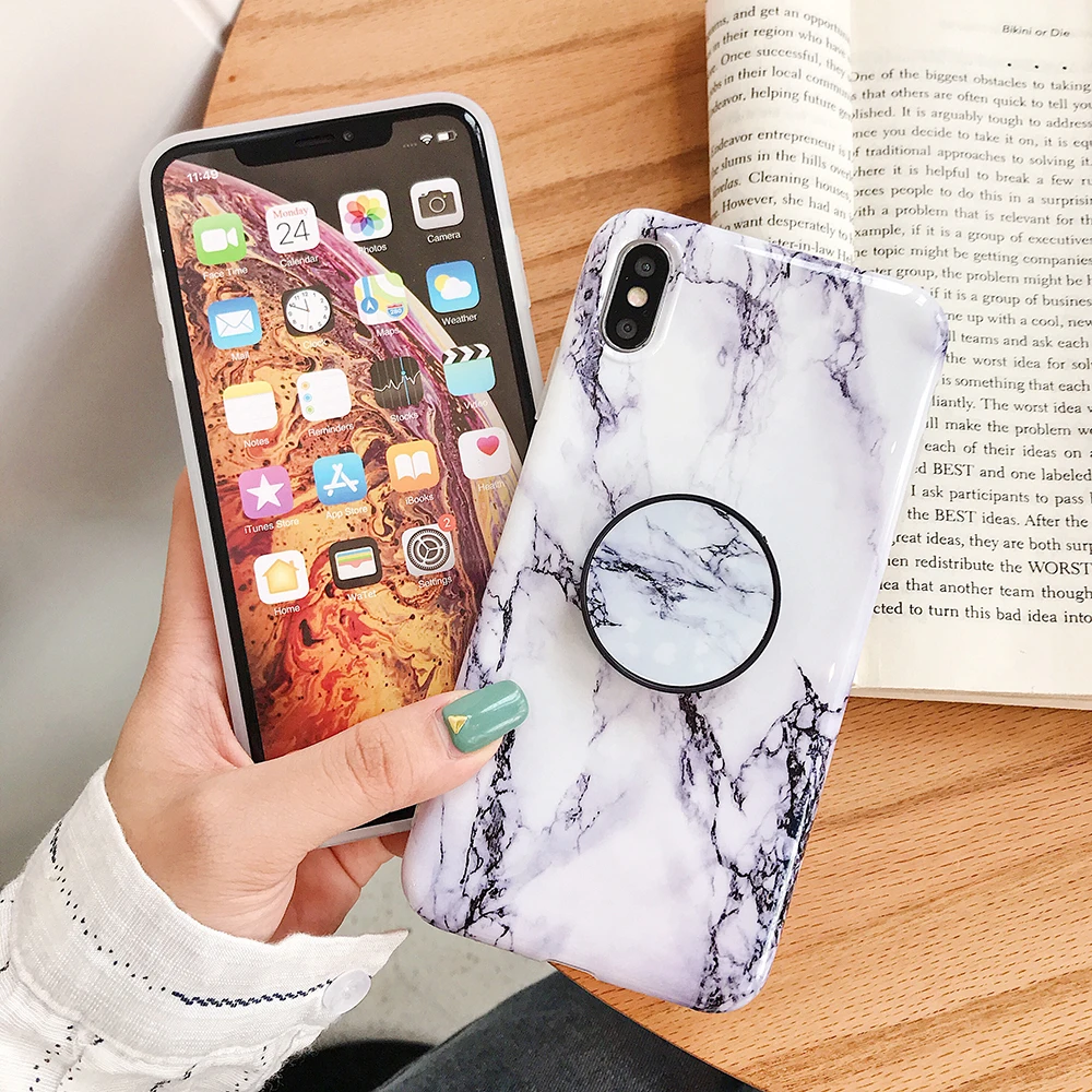 Классический Мрамор Стенд кожаный чехол для телефона с держателем для iPhone 11 Pro Max XR X XS макс 7 8 6S плюс Чехол Мягкий IMD для задней панели телефона с откидной крышкой