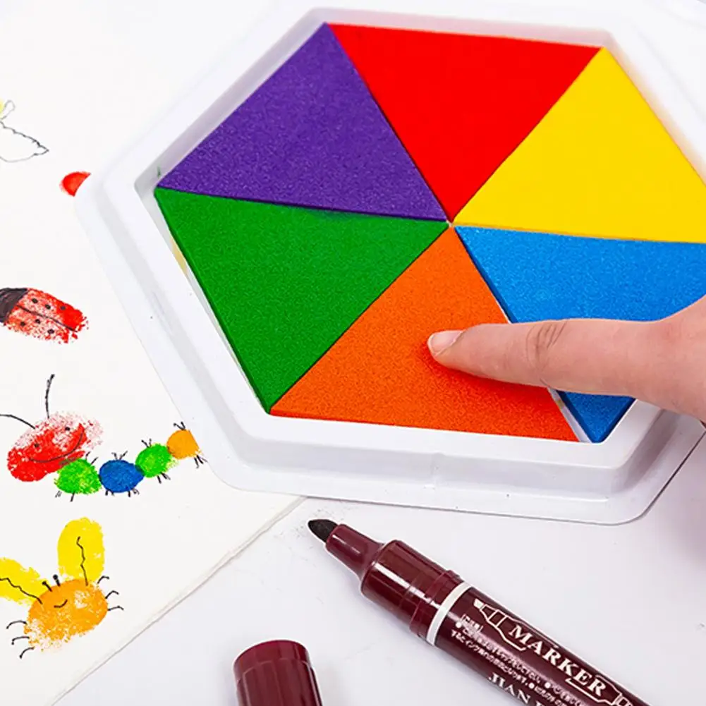 

Funny 6 Colors Ink Pad Stamp DIY Finger Painting Craft Cardmaking Safe Finger Paint Set For Kids Education Drawing Toys Gifts