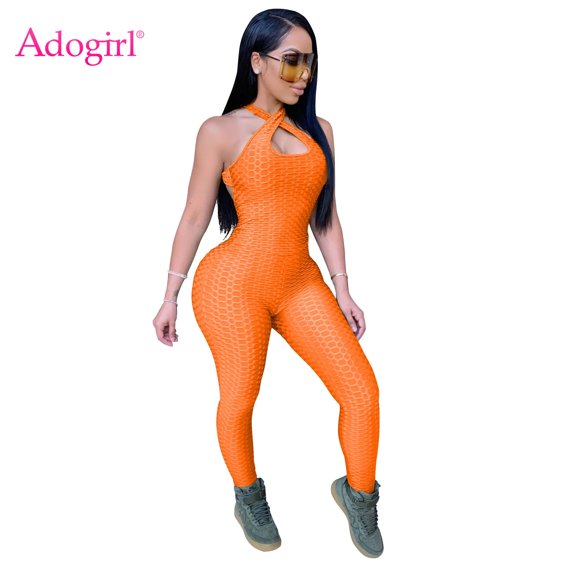 Повседневный однотонный комбинезон Adogirl с бретелькой через шею сексуальный