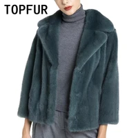 topfur dark green real fur coat woman import natural mink fur jacket luxurious lapel collar fashion winter basic jacket short