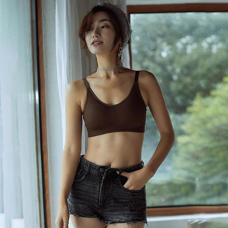 Сексуальные женские майки короткие бесшовный жилет бюстгальтер топы тонкое