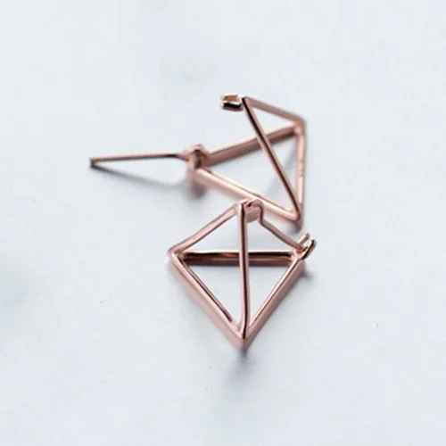 1Pair Rose Trusta, 925 пробы, серебряные серьги, 3D треугольная серьга-гвоздик, 1 пара, для женщин, девушек, модное ювелирное изделие, DS1274 - Окраска металла: 1Pair Rose
