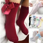 Детские зимние нескользящие носки для маленьких девочек, летние весенние сетчатые махровые хлопковые носки с бантом для новорожденных, длинные носки принцессы до колена