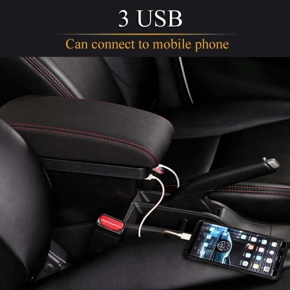 Скидка Автомобильный подлокотник с 3 USB-портами, двухслойный центральный органайзер для хранения, подлокотник, контейнер для Honda City FIT 2014-2018