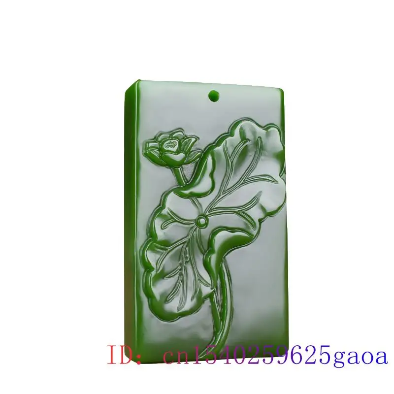

Green Jade Lotus Pendant Natural Carved Amulet Jewelry Women Fashion Gifts Jadeite Chinese Crane Necklace Men Hand Charm