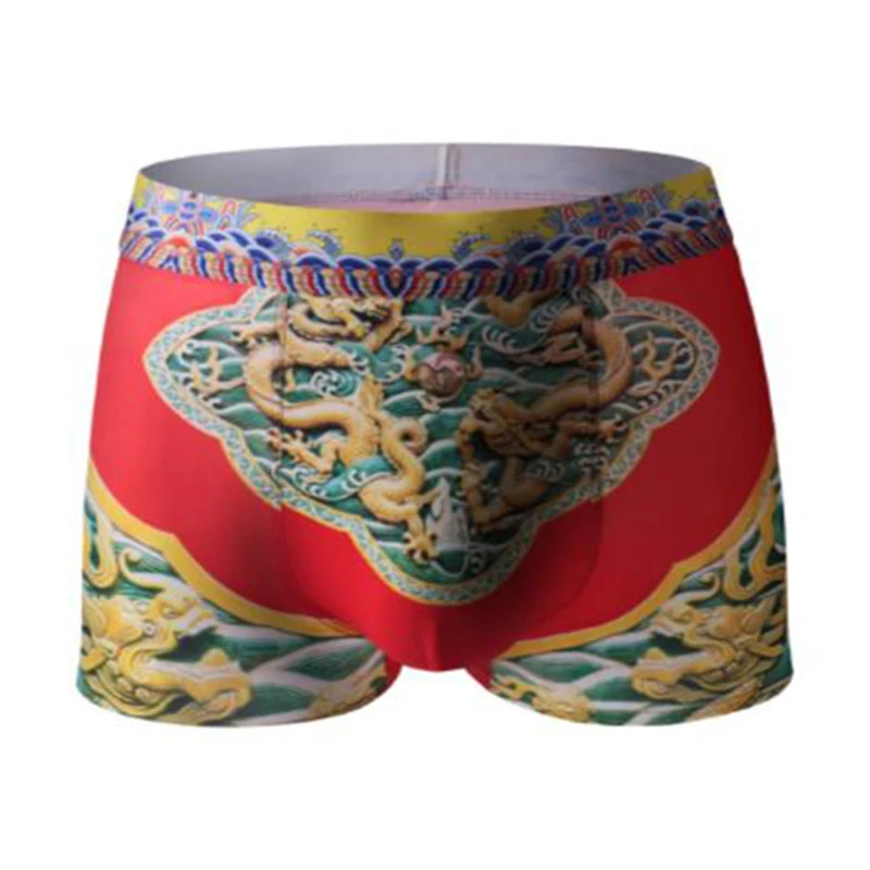 Модные мужские мягкие гладкие трусы-боксеры с принтом дракона в китайском стиле |