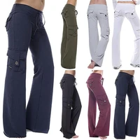 women ladies sexy skinny slim fit long pants big pockets solid color bottoms fashion soft casual high waist flare trousers