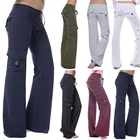 Женские Сексуальные облегающие длинные брюки с большими карманами, однотонные модные мягкие повседневные расклешенные брюки с завышенной талией