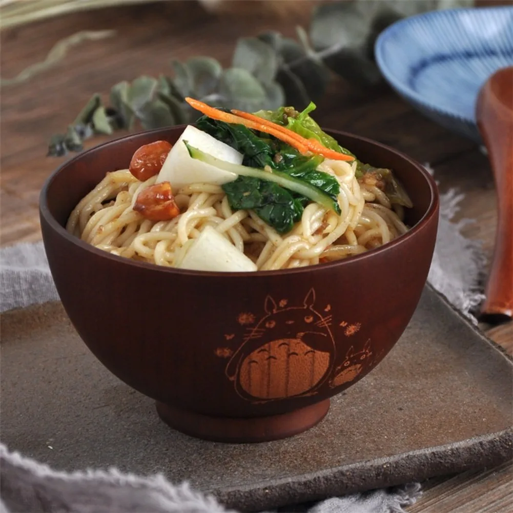 1PC Japanese Style Wooden Bowl Cartoon Totoro Soup Salad Rice Noodle Bowls Natural Jujube Kids Original Wood Tableware | Дом и сад