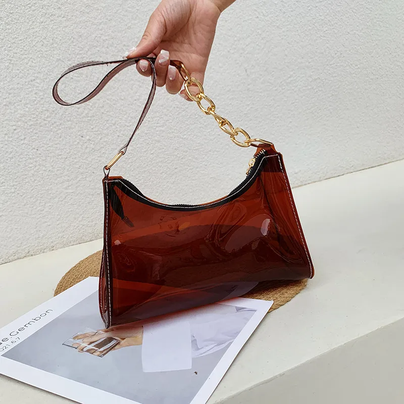 

Fashionable Transparent Women's Small Square Bag PVC Texture Internet Celebrity Small Bag Western Style Chain Shoulder Bag