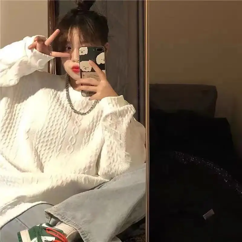 

2021 women's new long sleeve sweater spring and autumn thin coat fashion student Korean loose top solid color sweater