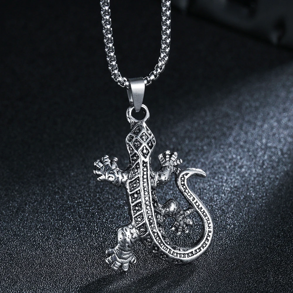 Новый модный винтажный кулон Gecko Хамелеон ожерелье для мужчин Панк Изготовление