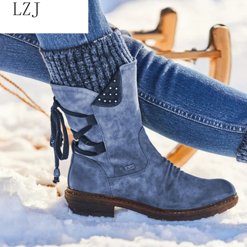 Женские зимние сапоги до середины икры зимняя обувь из флока женские модные