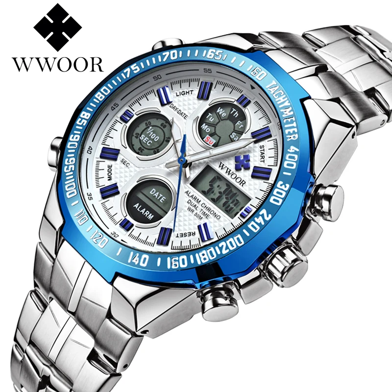 Фото WWOOR спортивные брендовые Роскошные мужские часы полностью стальные