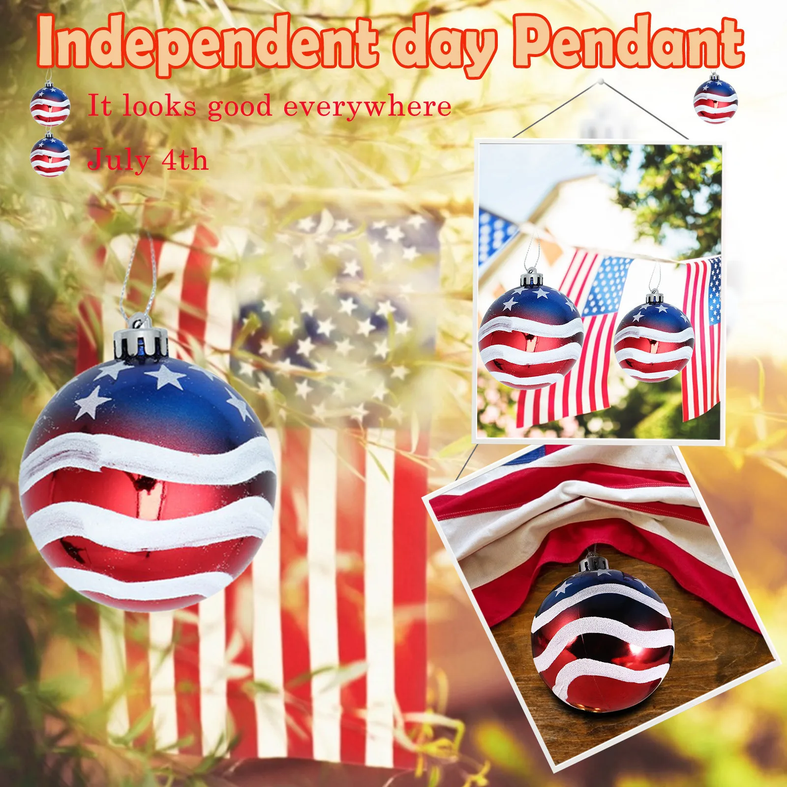 

12PC/Set Independence Day Decoration Hanging Ball Pendant Gift Ornaments Ornament Hanging Pendants Craft Home Decor Tool