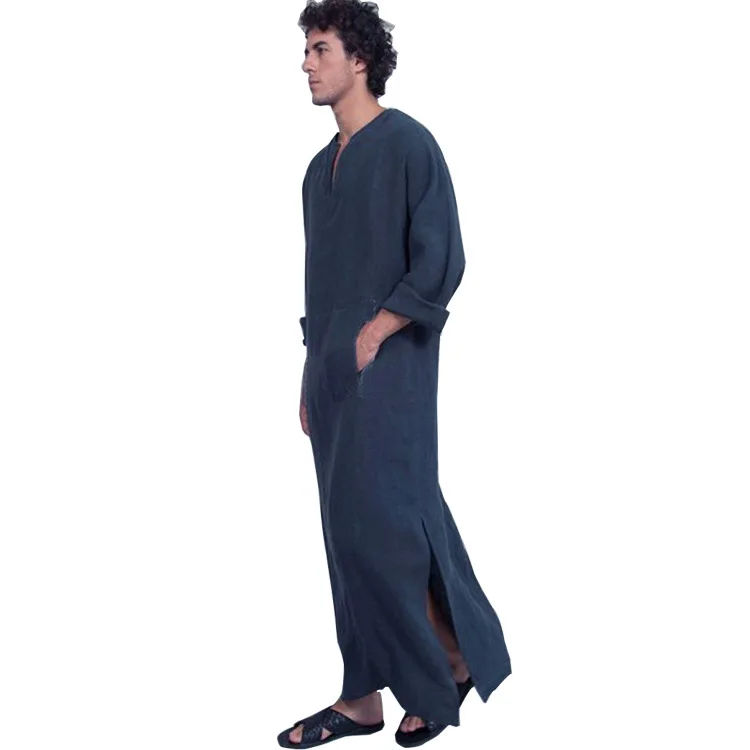 

Cross-border explosions 2021 men's new Middle East Muslim cotton and linen national style men's long-sleeved robes