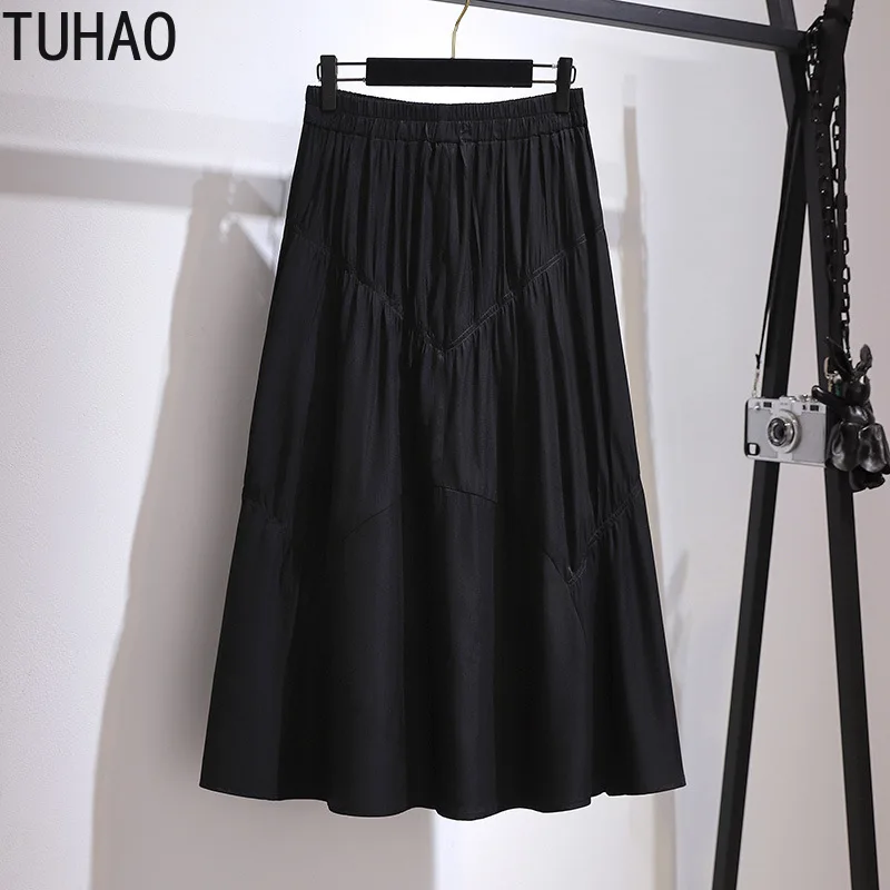 

TUHAO 2021 женская черная длинная юбка с высокой талией плиссированная летняя юбка размера плюс женская одежда больших размеров 6XL 5XL 4XL 3XL WM88