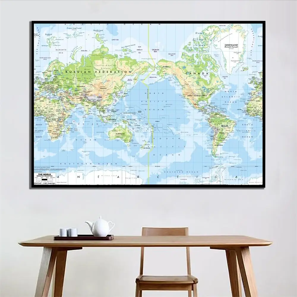 

A2 Size The World Map Mercator Projection Fine Canvas Non-Smell Wall Map For School Office Classroom Wall Decor