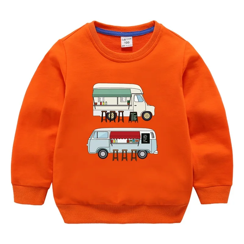 Bus Orange Свитер для малышей; детская одежда для мальчиков; Весна-Осень г.; пуловер с рисунком; Модная одежда для малышей; толстовки с круглым вырезом для девочек - Цвет: Bus Orange