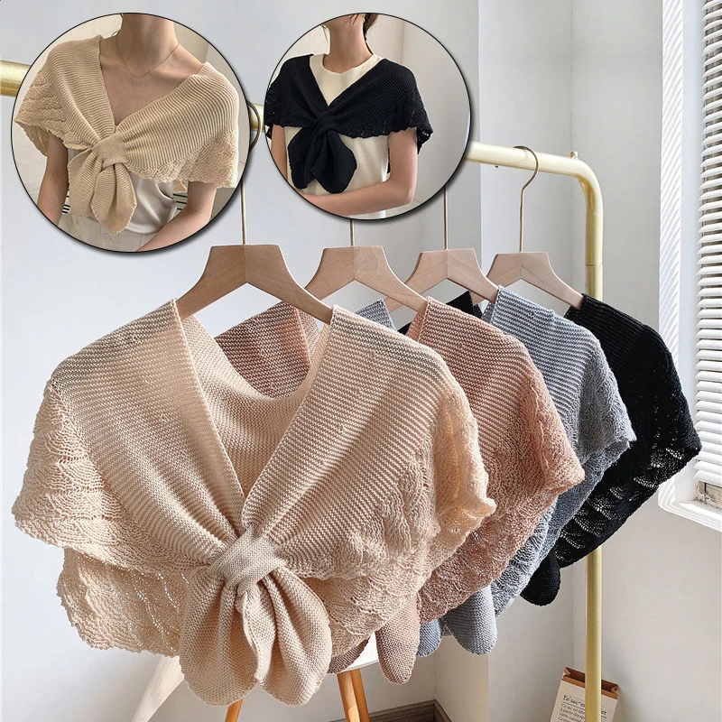 

Korea Small Shawl Knitted Cotton Neck Guard Outside Matching Skirt For Woemn Spring And Summer Crow's Feet Small Shawl Outside