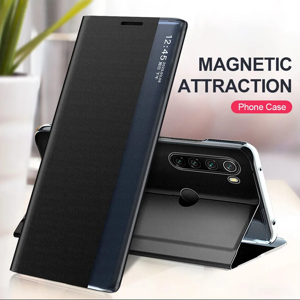 Умный кожаный флип чехол для xiaomi redmi note 9s 9 pro max redmy not 8 8t xiomi mi 10 книжка с магнитной