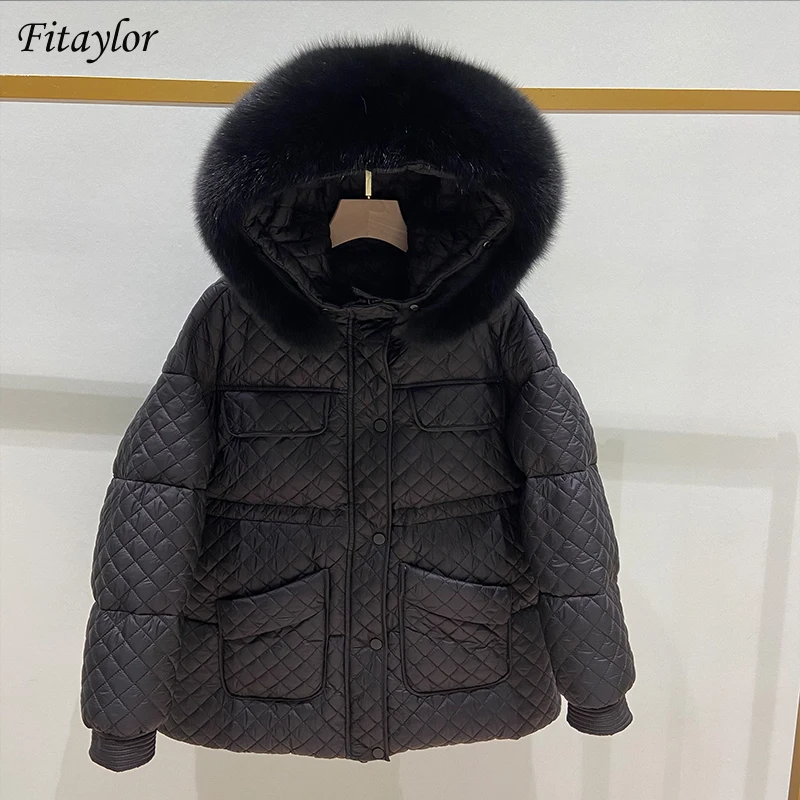 Fitaylor зимние парки для женщин 90% белый утиный пух большой натуральный Лисий мех