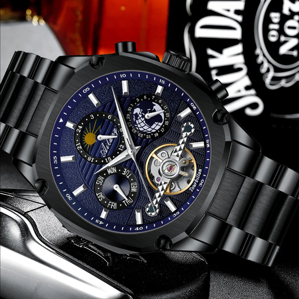 

Часы наручные мужские автоматические, брендовые роскошные механические модные квадратные с турбийоном