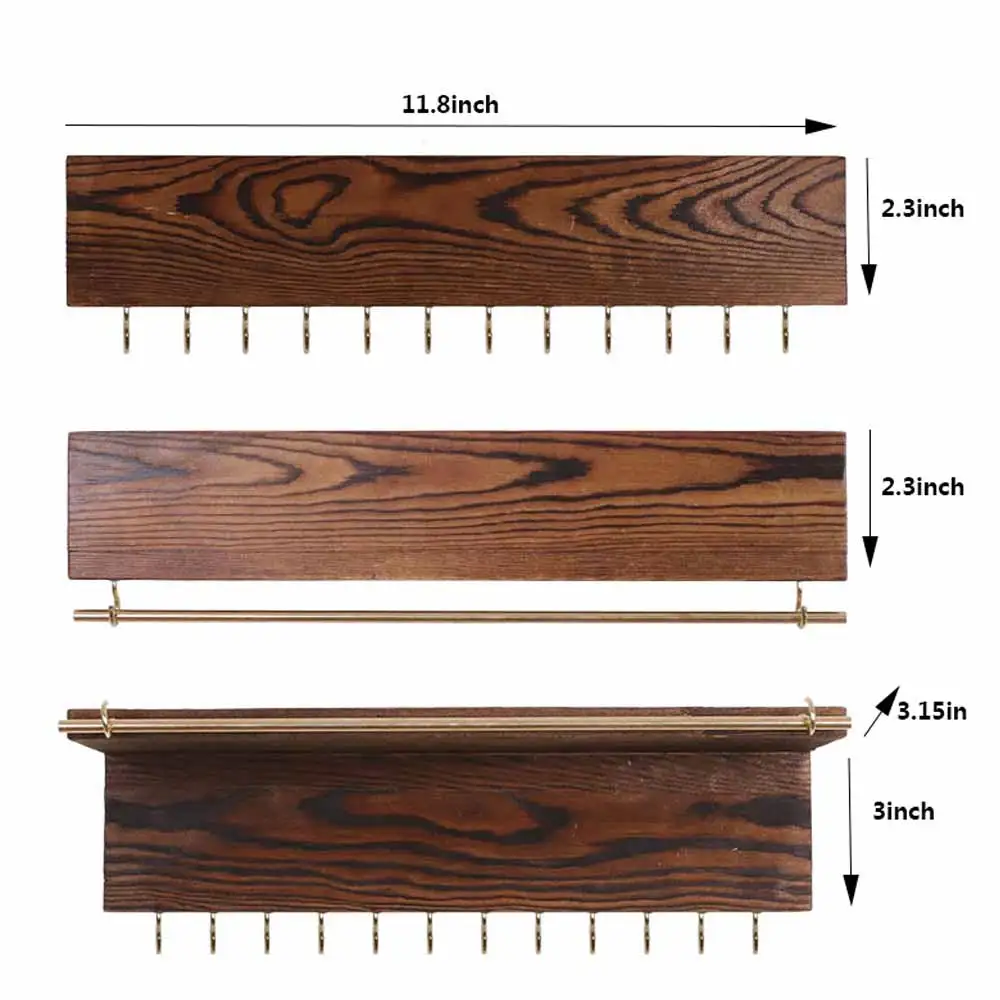 

Wooden Wall Mounted Jewelry Display Organizer Hook Holder for Necklace Earrings Ring Scarf Hangers Rack
