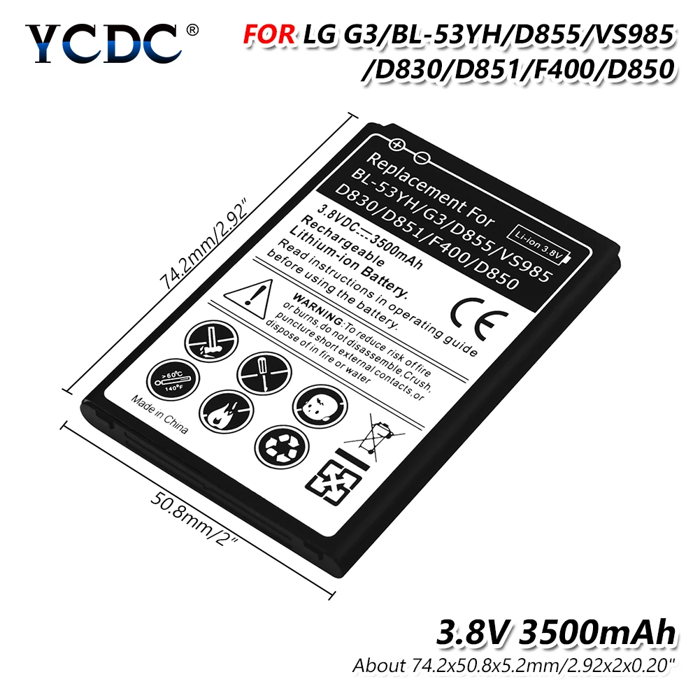 BL 53YH литий полимерный телефон 3 8 V 3500mAh Батарея BL53YH для LG G3 D855 D852 LS990 F400 Optimus VS985 D830 D850