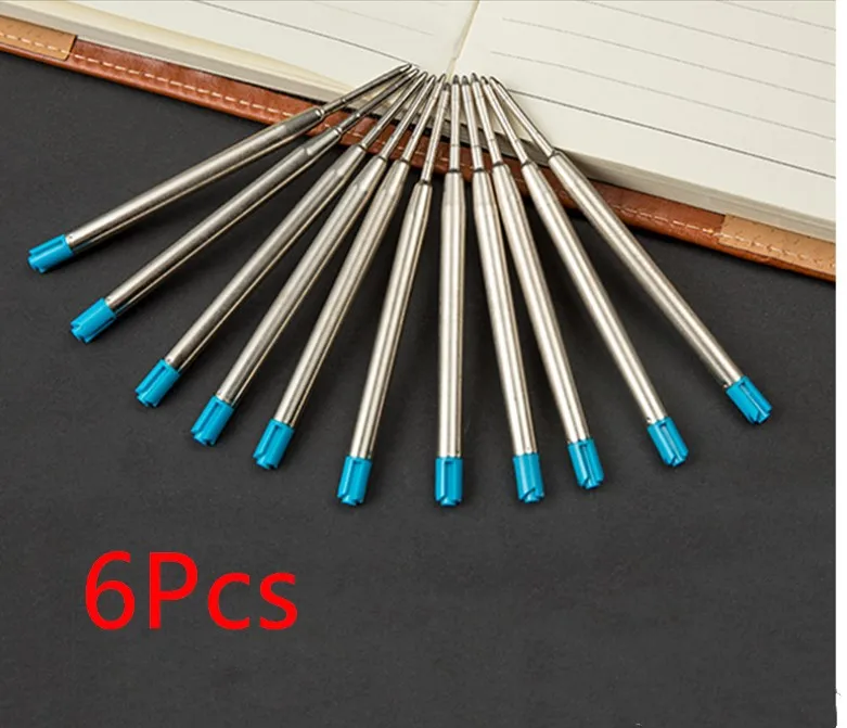 Blue 6 Pcs Новинка, металлическая шариковая ручка, заправка, канцелярские принадлежности для офиса, школы, подарки, ручка, сделай сам, выберите, синяя, черная, заправка, ручка, распродажа - Цвет графита: Blue 6 Pcs