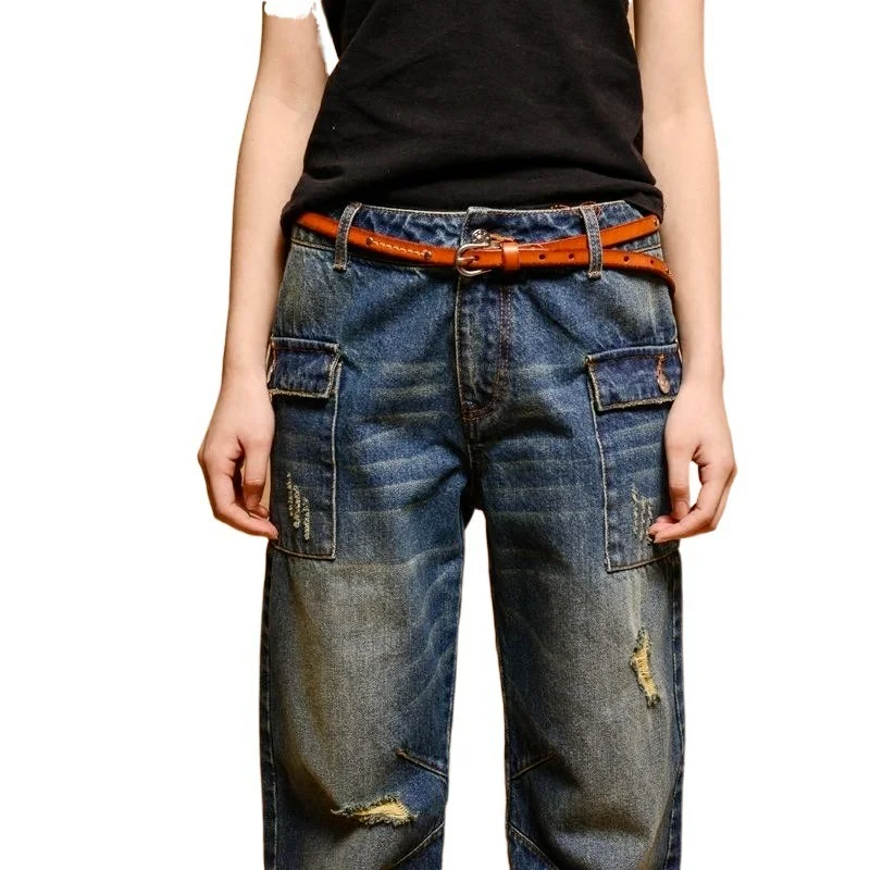 

Vintage High Waist Jeans Women New Spring Loose Casual Trousers Do Old Washed Ripped Straight Jeans Lugentolo