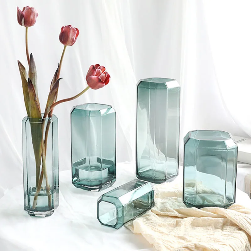 

Creative Hexagon Transparent Glass Vase For Home Decoration Accessories Thick Plants Holder Flower Arrangement Office Display