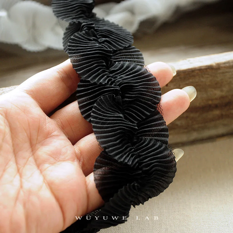 1 м черно-белая волнистая спиральная кружевная плиссированная шифоновая юбка с