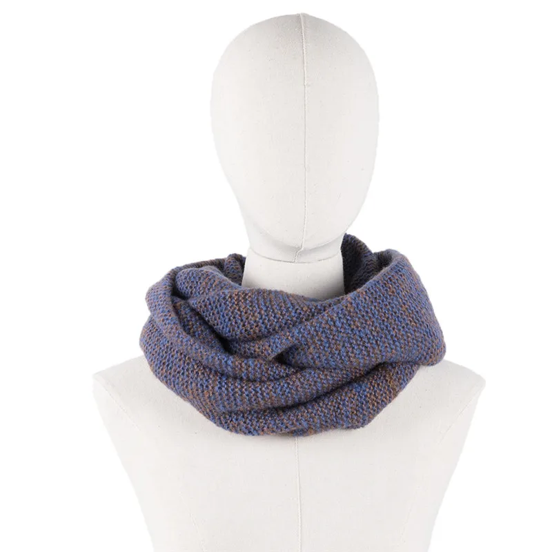 scarf blue Осенне-зимний теплый Женский вязаный шарф-хомут с двумя кругами, длинный шарф, шаль для девочек, кольцевой воротник, шейный платок - Цвет: scarf blue
