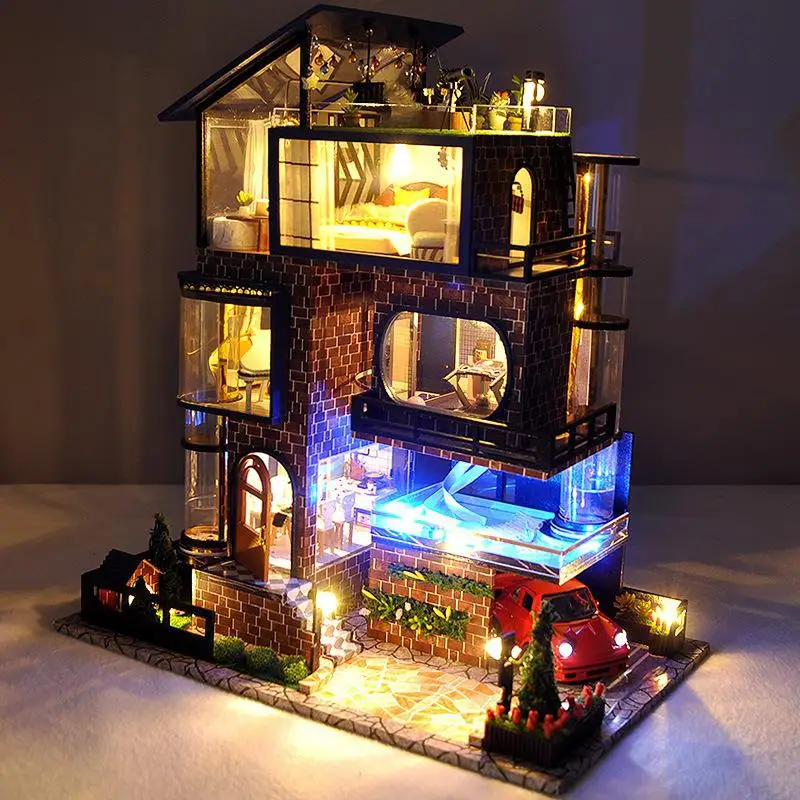 

Diy Dollhouse Miniature Doll House Cabin Impression Manhattan Hand-assembled European Villa Model House Building Birthday Gift