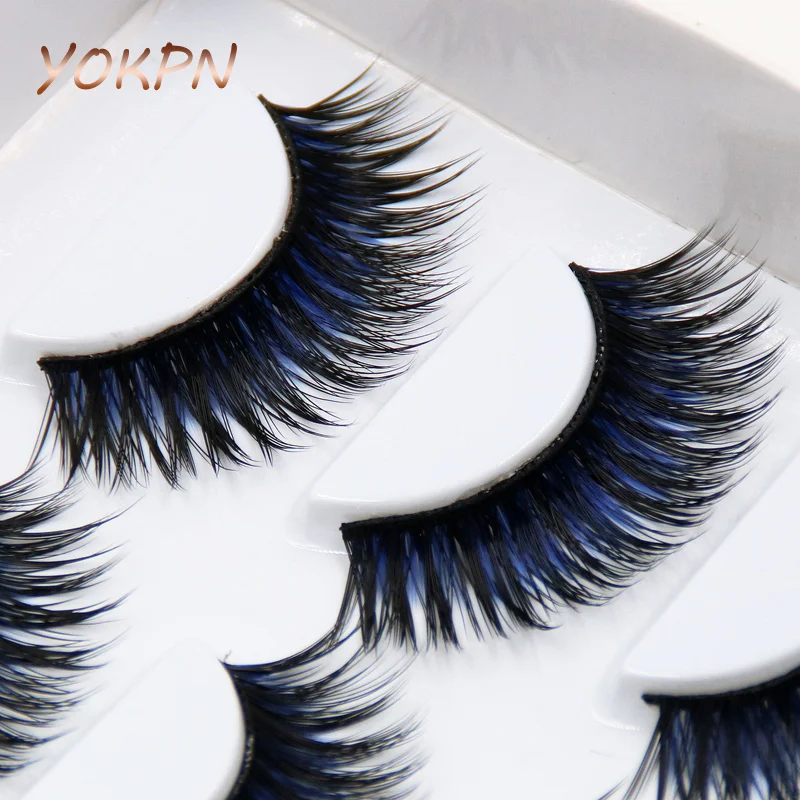YOKPN накладные ресницы, 1 коробка, 6 пар, толстые черные накладные ресницы, макияж, кончики, натуральный дымчатый макияж, Длинные Накладные ресницы k70