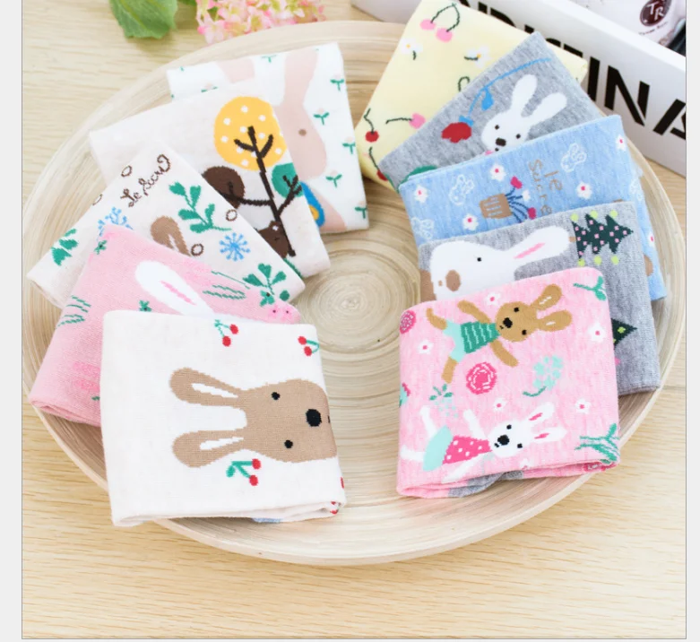 10pairs/lot! Women's Socks Japanese Cotton Colorful Cartoon Cute Funny Happy Cartoon Rabbit Print Socks For Girl