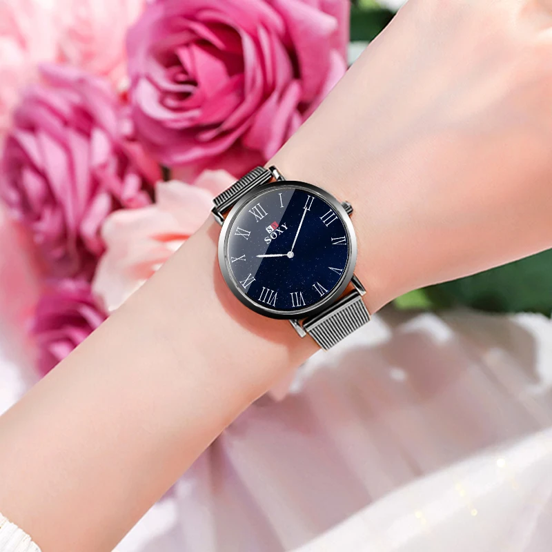 Женские ультратонкие часы SOXY простые модные наручные с звездным небом для женщин